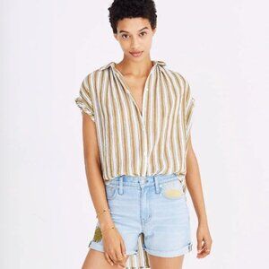 Madewell Central Stripe Tunic Shirt Olive White Small
